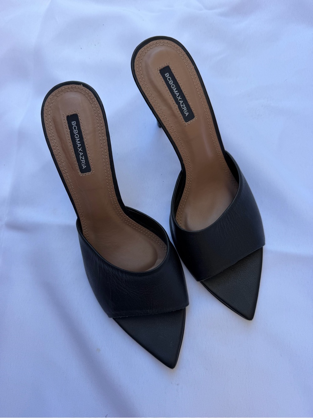 BCBGMaxAzria Black Pointed-Toe Open-Back Mules